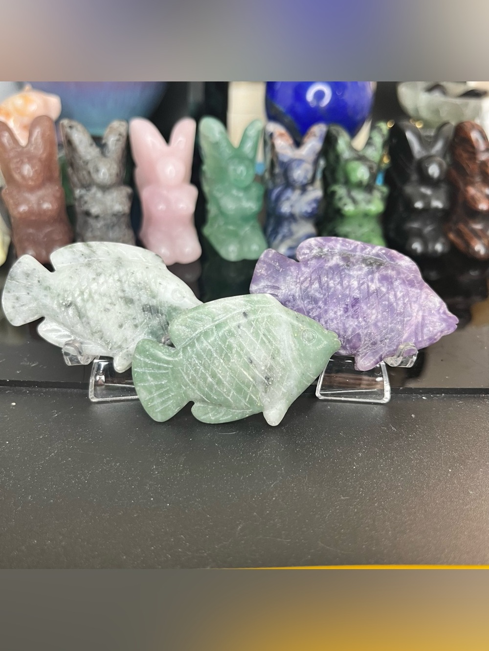 Trio Crystal Fish Carvings
